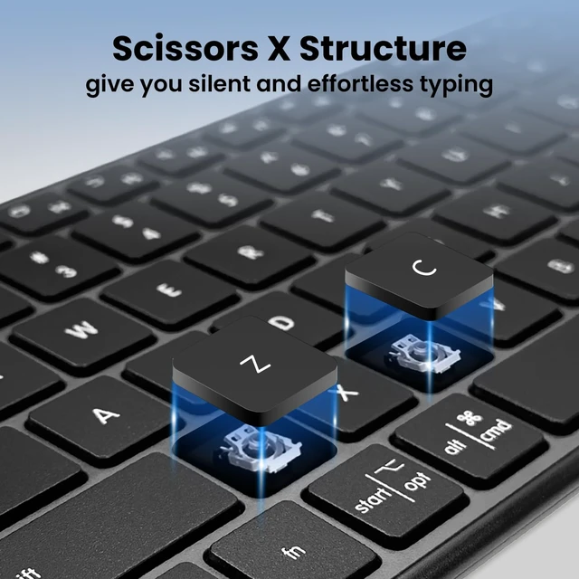 Alt view image 4 of 7 - Wireless Bluetooth Keyboard, 3-Device Free Switching (2.4G+BT), Ultra-Slim Compact Wireless Keyboard Quiet Typing for PC/Laptop/Smart TV/Phone,12 Multimedia Keys
