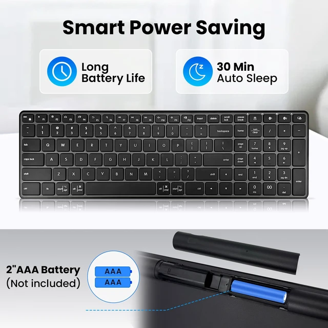 Alt view image 7 of 7 - Wireless Bluetooth Keyboard, 3-Device Free Switching (2.4G+BT), Ultra-Slim Compact Wireless Keyboard Quiet Typing for PC/Laptop/Smart TV/Phone,12 Multimedia Keys