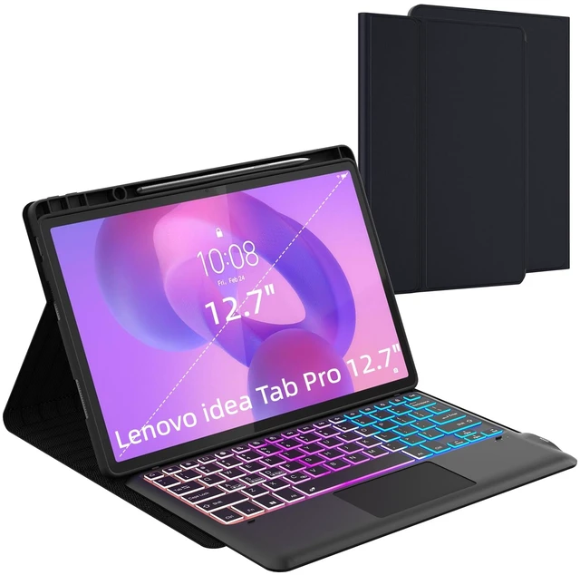 Main image of for Lenovo Idea Tab Pro 12.7 inch 2025 Keyboard Case with Trackpad Backlit | 3 Zone 7 Colors DIY RGB Backlit | Multi-Touch Trackpad | Detachable | Pen Holder | Rechargeable | TPU Protective Book Cover