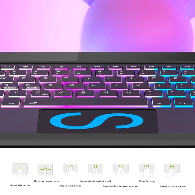 Alt view image 4 of 7 - for Lenovo Idea Tab Pro 12.7 inch 2025 Keyboard Case with Trackpad Backlit | 3 Zone 7 Colors DIY RGB Backlit | Multi-Touch Trackpad | Detachable | Pen Holder | Rechargeable | TPU Protective Book Cover
