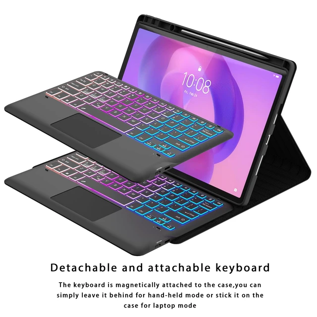 Alt view image 5 of 7 - for Lenovo Idea Tab Pro 12.7 inch 2025 Keyboard Case with Trackpad Backlit | 3 Zone 7 Colors DIY RGB Backlit | Multi-Touch Trackpad | Detachable | Pen Holder | Rechargeable | TPU Protective Book Cover