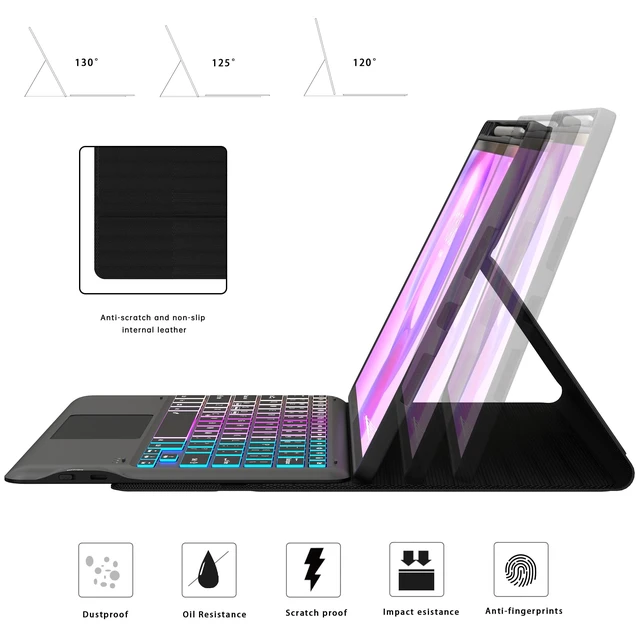 Alt view image 3 of 7 - for Lenovo Idea Tab Pro 12.7 inch 2025 Keyboard Case with Trackpad Backlit | 3 Zone 7 Colors DIY RGB Backlit | Multi-Touch Trackpad | Detachable | Pen Holder | Rechargeable | TPU Protective Book Cover