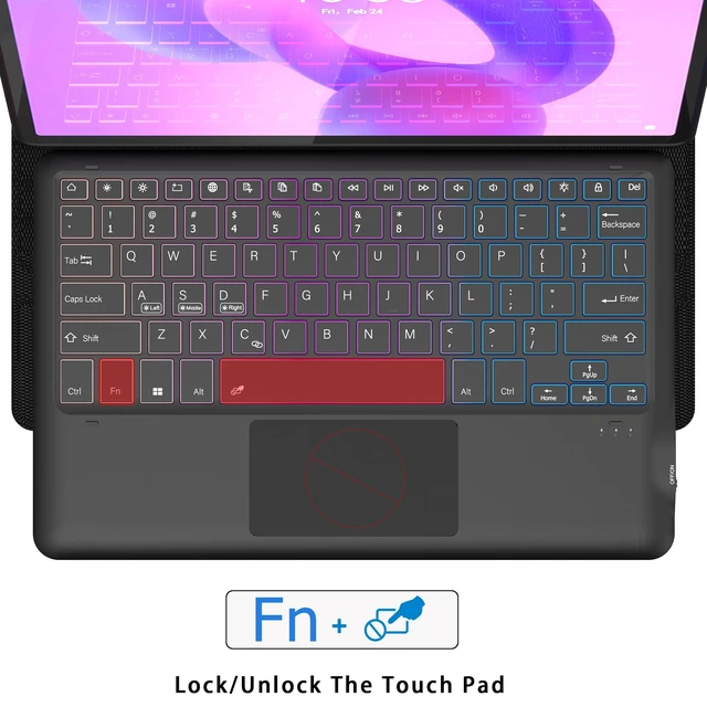 Alt view image 6 of 7 - for Lenovo Idea Tab Pro 12.7 inch 2025 Keyboard Case with Trackpad Backlit | 3 Zone 7 Colors DIY RGB Backlit | Multi-Touch Trackpad | Detachable | Pen Holder | Rechargeable | TPU Protective Book Cover