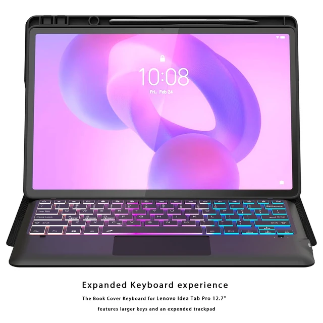Alt view image 7 of 7 - for Lenovo Idea Tab Pro 12.7 inch 2025 Keyboard Case with Trackpad Backlit | 3 Zone 7 Colors DIY RGB Backlit | Multi-Touch Trackpad | Detachable | Pen Holder | Rechargeable | TPU Protective Book Cover