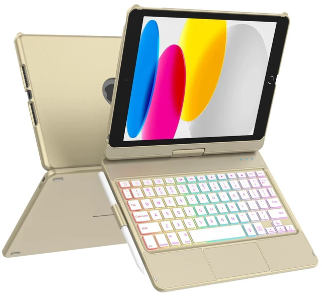 Main image of Case with Keyboard for iPad 10.2,Touch Trackpad Keyboard Case for iPad 9th Generation/8th/7th Gen, 10 Corlor Backlit - 360° Rotatable Protective Cover with Pencil Holder (Grey)