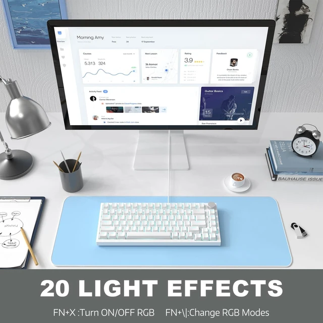 Alt view image 6 of 7 - Ajazz AK820 Mechanical Keyboard with CNC Knob Control,75% Gasket Mount Keyboard and Detachable USB Wired Gaming Keyboard for Win/Mac,Blue Light,NKRO,Blue Clicky Switch(White)