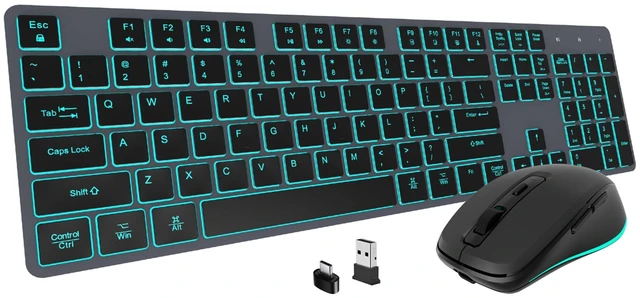 Main image of Backlit Wireless Keyboard and Mouse Combo, Rechargeable Quiet 2.4G Cordless USB Slim Full Size for Apple iMac, MacBook, laptop and PC, Space Gray