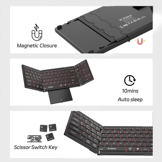 Alt view image 5 of 6 - Wireless 2.4G Bluetooth Folding Keyboard with Trackpad, RGB Backlight, Silent Rechargeable, Full Size Travel Portable Keyboard for Laptop, Tablet Phone