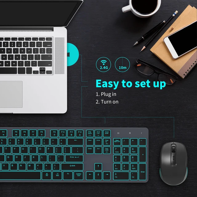 Alt view image 5 of 7 - Backlit Wireless Keyboard and Mouse Combo, Rechargeable Quiet 2.4G Cordless USB Slim Full Size for Apple iMac, MacBook, laptop and PC, Space Gray