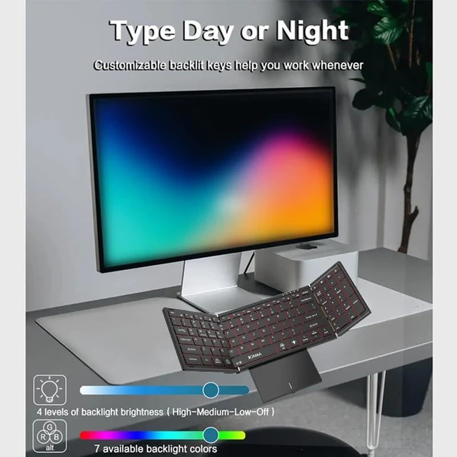 Alt view image 6 of 6 - Wireless 2.4G Bluetooth Folding Keyboard with Trackpad, RGB Backlight, Silent Rechargeable, Full Size Travel Portable Keyboard for Laptop, Tablet Phone
