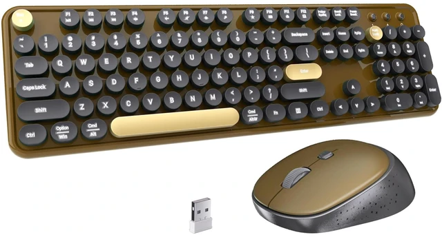 Main image of Keyboard and Mouse Wireless Black Coffee | Full-Sized Office Keyboard with Typewriter Flexible Keys, 2.4GHz Connection, Wrist Rest, Optical Mouse for PC Laptop
