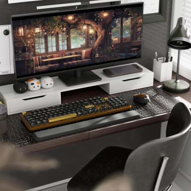 Alt view image 2 of 6 - Keyboard and Mouse Wireless Black Coffee | Full-Sized Office Keyboard with Typewriter Flexible Keys, 2.4GHz Connection, Wrist Rest, Optical Mouse for PC Laptop