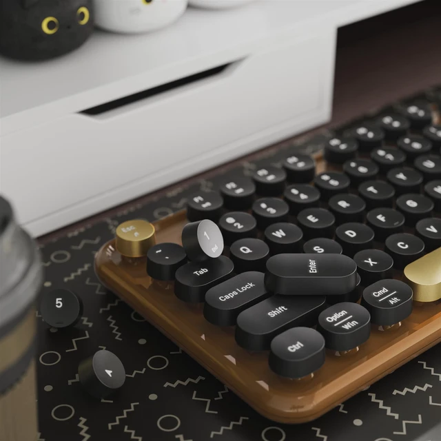 Alt view image 3 of 6 - Keyboard and Mouse Wireless Black Coffee | Full-Sized Office Keyboard with Typewriter Flexible Keys, 2.4GHz Connection, Wrist Rest, Optical Mouse for PC Laptop