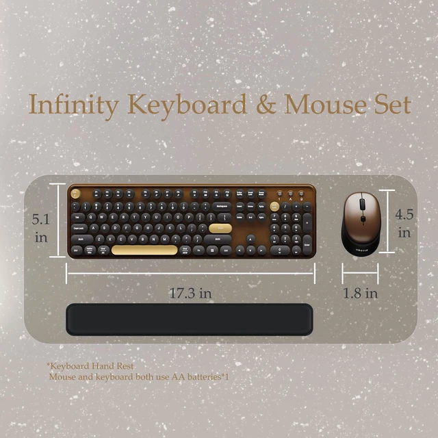 Alt view image 5 of 6 - Keyboard and Mouse Wireless Black Coffee | Full-Sized Office Keyboard with Typewriter Flexible Keys, 2.4GHz Connection, Wrist Rest, Optical Mouse for PC Laptop