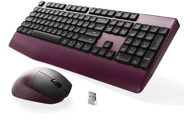 Main image of Ergonomic Wireless Keyboard and Mouse Combo, Claret | Computer Keyboard Mouse with Wrist Rest, BK Chipset, Full-Size Colorful, Power Button, USB Receiver for PC Laptop