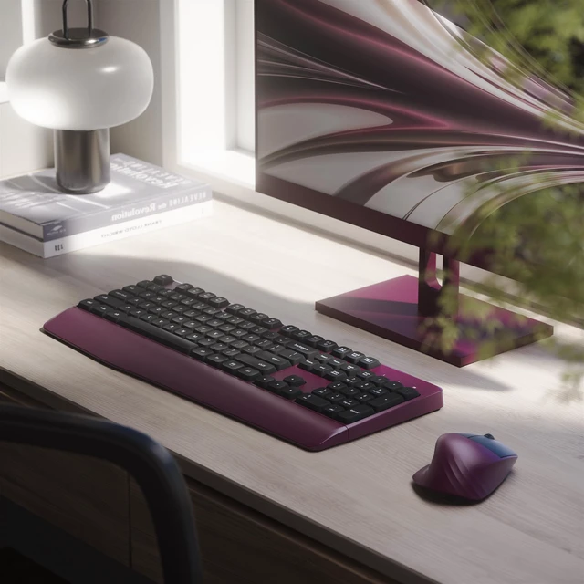 Alt view image 2 of 6 - Ergonomic Wireless Keyboard and Mouse Combo, Claret | Computer Keyboard Mouse with Wrist Rest, BK Chipset, Full-Size Colorful, Power Button, USB Receiver for PC Laptop