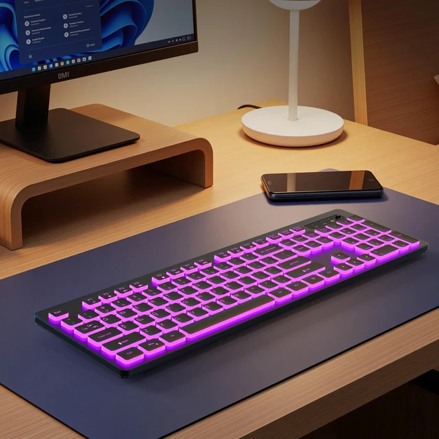 Alt view image 6 of 7 - Backlit Wireless Keyboard, 2.4G Silent Wireless Light Up Keyboard, Full Size Computer Keyboards with 7 Colored Backlits, Rechargeable Keyboards for Windows, PC, Laptop (Black, Normative)