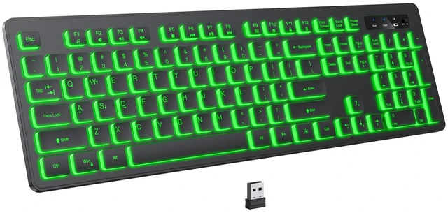 Main image of Backlit Wireless Keyboard, 2.4G Silent Wireless Light Up Keyboard, Full Size Computer Keyboards with 7 Colored Backlits, Rechargeable Keyboards for Windows, PC, Laptop (Black, Normative)