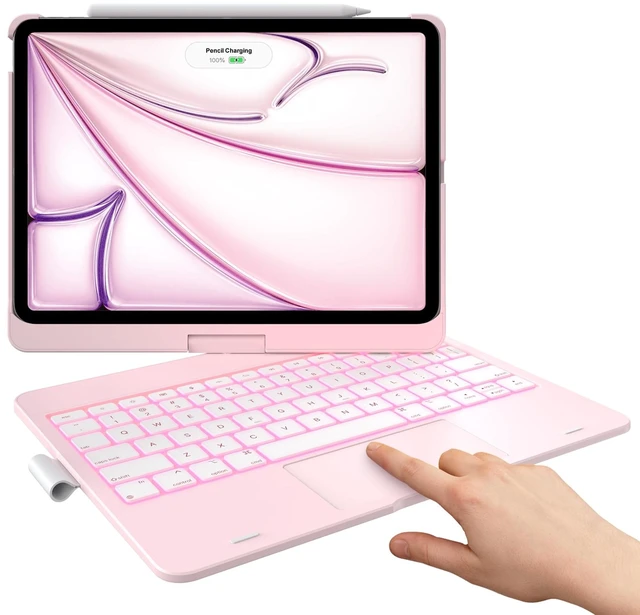 Main image of Touch Keyboard Case for iPad Air 11/Pro 11 Gen 1-4, 360° Rotating | 7 Modes, Multi-Touch Trackpad, 11-Color Backlight, Pencil Holder; for Air 11 M4-M2/Air 5-4/Pro 11 Gen 1-4, Light Pink