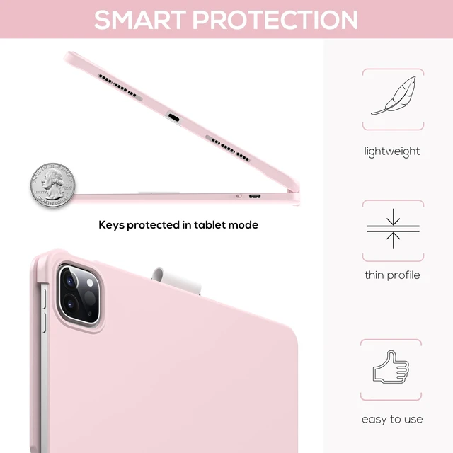 Alt view image 5 of 7 - Touch Keyboard Case for iPad Air 11/Pro 11 Gen 1-4, 360° Rotating | 7 Modes, Multi-Touch Trackpad, 11-Color Backlight, Pencil Holder; for Air 11 M4-M2/Air 5-4/Pro 11 Gen 1-4, Light Pink
