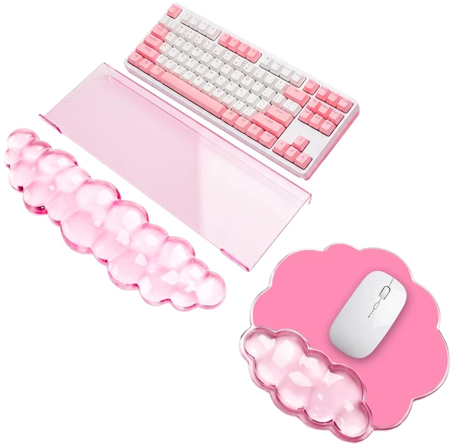 Main image of Keyboard Stand with Wrist Rest and Mouse Pad, Acrylic Keyboard Riser, Pink | Gel Cloud Keyboard Wrist Rest, Ergonomic Wrist Support, Non-Slip 3-in-1 Set, Typing Comfort for Home Office, Study and