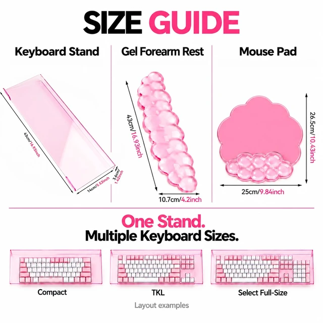 Alt view image 2 of 7 - Keyboard Stand with Wrist Rest and Mouse Pad, Acrylic Keyboard Riser, Pink | Gel Cloud Keyboard Wrist Rest, Ergonomic Wrist Support, Non-Slip 3-in-1 Set, Typing Comfort for Home Office, Study and
