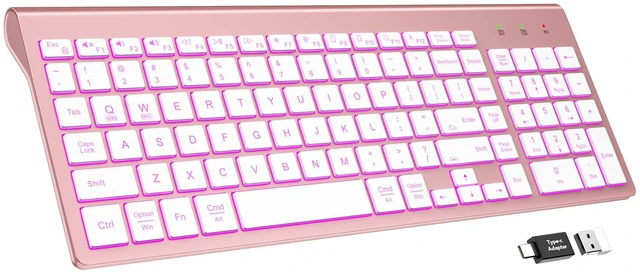 Main image of Wireless Keyboard with 7-Color Backlight, Quiet Low-Profile Keys | Rechargeable, Compact Cordless Design, Slim Quiet Scissor-Switch Keys, Auto Sleep, Windows, Linux, Chrome OS & Mac Compatible