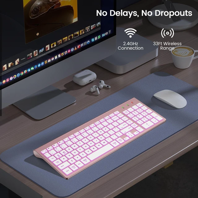 Alt view image 7 of 7 - Wireless Keyboard with 7-Color Backlight, Quiet Low-Profile Keys | Rechargeable, Compact Cordless Design, Slim Quiet Scissor-Switch Keys, Auto Sleep, Windows, Linux, Chrome OS & Mac Compatible