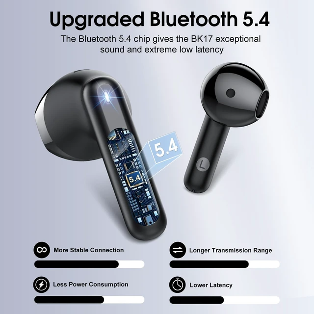Alt view image 2 of 7 - Wireless Earbuds, Bluetooth 5.4 Headphones with 3D Bass Stereo Sound, 40H In-Ear Buds with 6 ENC Noise Cancelling Mic, Ultralight Bluetooth Earbuds USB-C LED, IP7 Waterproof Earphones for Android iOS