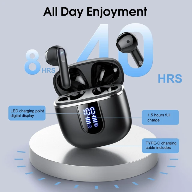 Alt view image 3 of 7 - Wireless Earbuds, Bluetooth 5.4 Headphones with 3D Bass Stereo Sound, 40H In-Ear Buds with 6 ENC Noise Cancelling Mic, Ultralight Bluetooth Earbuds USB-C LED, IP7 Waterproof Earphones for Android iOS