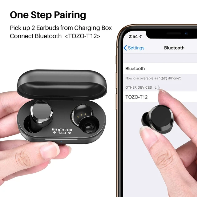 Alt view image 2 of 7 - T12 Wireless Earbuds Bluetooth 5.3, LED Display Case, Deep Bass Sound | ENC Call Noise Cancellation Ear Buds, 55H Playtime, APP EQ Customization, IPX8 Waterproof