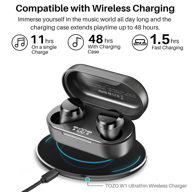 Alt view image 4 of 7 - T12 Wireless Earbuds Bluetooth 5.3, LED Display Case, Deep Bass Sound | ENC Call Noise Cancellation Ear Buds, 55H Playtime, APP EQ Customization, IPX8 Waterproof