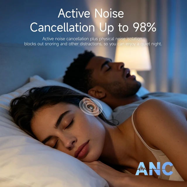 Alt view image 3 of 7 - Sleep Earbuds Bluetooth,Active Noise Cancelling Ear Plugs for Side Sleepers | Wireless in-Ear Earbuds Bluetooth 6.2,Sleep Headphones with ANC, Light-Weight Ear Plugs,40H Battery