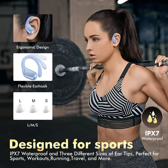 Alt view image 5 of 7 - Wireless Earbuds, Sports Bluetooth Headphones, 80Hrs Playtime Ear Buds with LED Power Display, Noise Canceling Headset, IPX7 Waterproof Earphones for Workout/RunningBlue