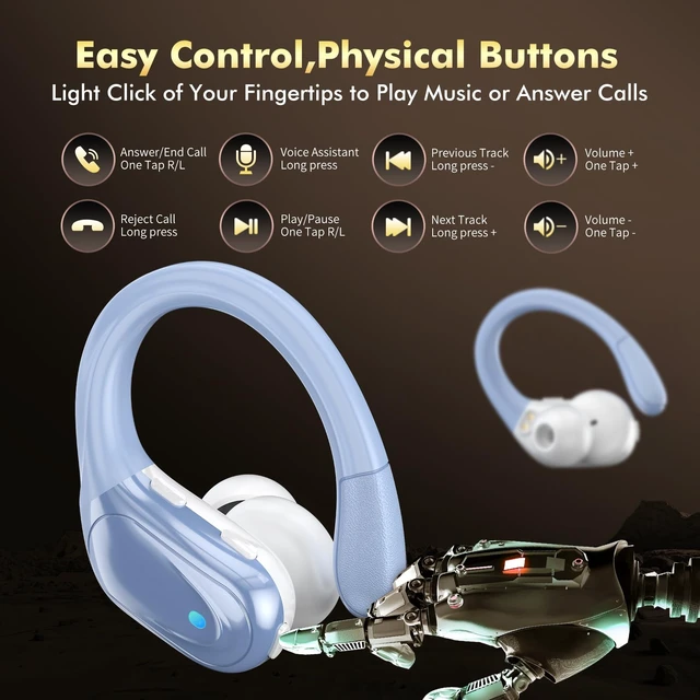 Alt view image 6 of 7 - Wireless Earbuds, Sports Bluetooth Headphones, 80Hrs Playtime Ear Buds with LED Power Display, Noise Canceling Headset, IPX7 Waterproof Earphones for Workout/RunningBlue