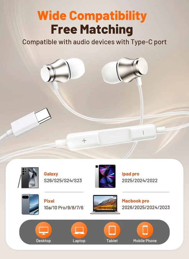 Alt view image 4 of 7 - USB C Headphones for iPhone 18/17/16/15Wired Earbuds Type C Earphones | 2 Pack Wired Earbuds with Clear Mic & Noise Isolation, Type C, HiFi Stereo, Wired for iPhone, Galaxy S26 S25 Ultra, Pixel