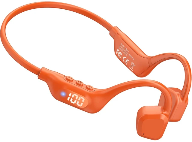 Main image of Bone Conduction Headphones, Open Ear Earbuds with Display Screen,Orange | Premium Sound, Dual Mic Call Clarity, Bluetooth 6.0, 14H Playtime, 26.5g Lightweight, IPX5 Waterproof for Running Cycling Gym