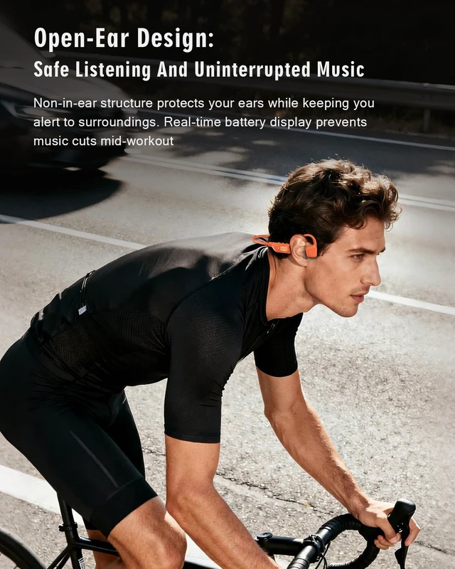 Alt view image 2 of 7 - Bone Conduction Headphones, Open Ear Earbuds with Display Screen,Orange | Premium Sound, Dual Mic Call Clarity, Bluetooth 6.0, 14H Playtime, 26.5g Lightweight, IPX5 Waterproof for Running Cycling Gym