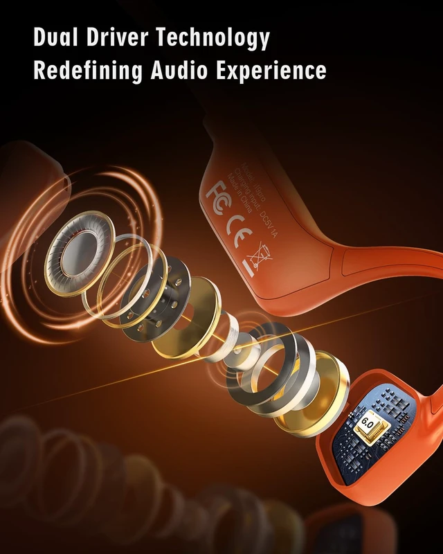 Alt view image 4 of 7 - Bone Conduction Headphones, Open Ear Earbuds with Display Screen,Orange | Premium Sound, Dual Mic Call Clarity, Bluetooth 6.0, 14H Playtime, 26.5g Lightweight, IPX5 Waterproof for Running Cycling Gym