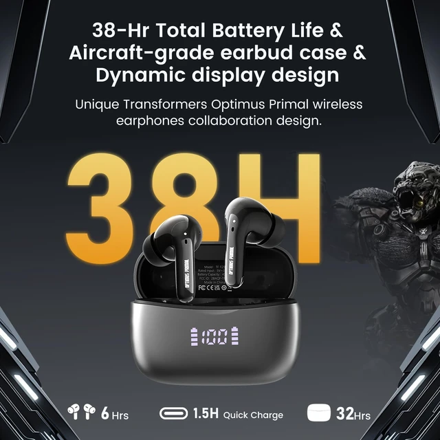Alt view image 4 of 7 - Wireless Earbuds Bluetooth 5.4 with Low Latency Gaming Mode, 38H Playtime, Noise Cancelling Headphones with Mic, LED Display, Hi-Fi Stereo Sound for Mobile/PC (Optimus Primal Grey)
