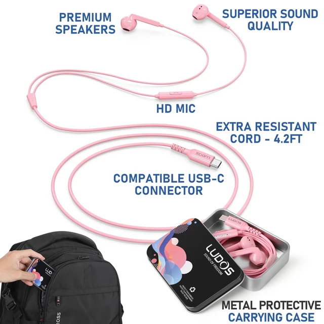 Alt view image 3 of 7 - FEROX USB C Headphones for iPhone 17 16 15 Pro Max Plus Air iPad Pro, 5 Years Warranty, USB-C Earbuds for Samsung Galaxy S24 S23 Ultra S22 S21 FE S20 Z Flip 3 Fold 4 A53, USB Type C Earphones