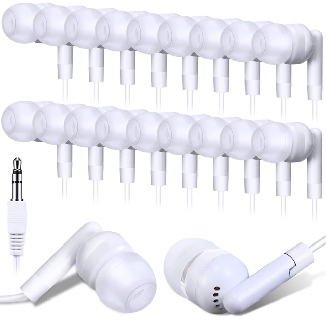Main image of 100 Pack Wired Earbuds Bulk for Classroom, 3.5MM No Mic, White | Student Headphones for School Library Laptop, Individually Bagged Earphones with Jack for Training and Group Learning
