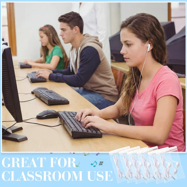 Alt view image 4 of 7 - 100 Pack Wired Earbuds Bulk for Classroom, 3.5MM No Mic, White | Student Headphones for School Library Laptop, Individually Bagged Earphones with Jack for Training and Group Learning