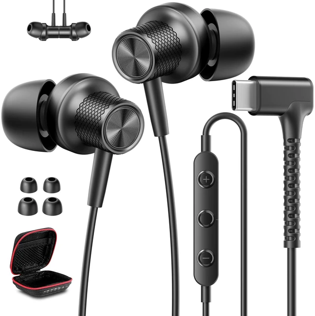 Main image of Wired Earbuds USB C Headphones for iPhone 18 Pro Max 17 16 15,Black | Type C Headphones for Samsung S26 S25 S24 Ultra A16 A17,C Plug EarBuds Wired Earphones with Microphone&Case for iPad Pro 11th