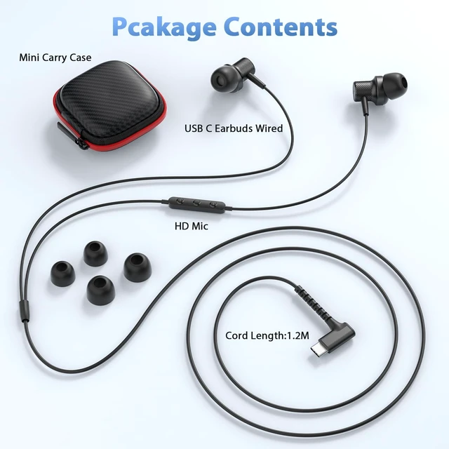 Alt view image 3 of 7 - Wired Earbuds USB C Headphones for iPhone 18 Pro Max 17 16 15,Black | Type C Headphones for Samsung S26 S25 S24 Ultra A16 A17,C Plug EarBuds Wired Earphones with Microphone&Case for iPad Pro 11th