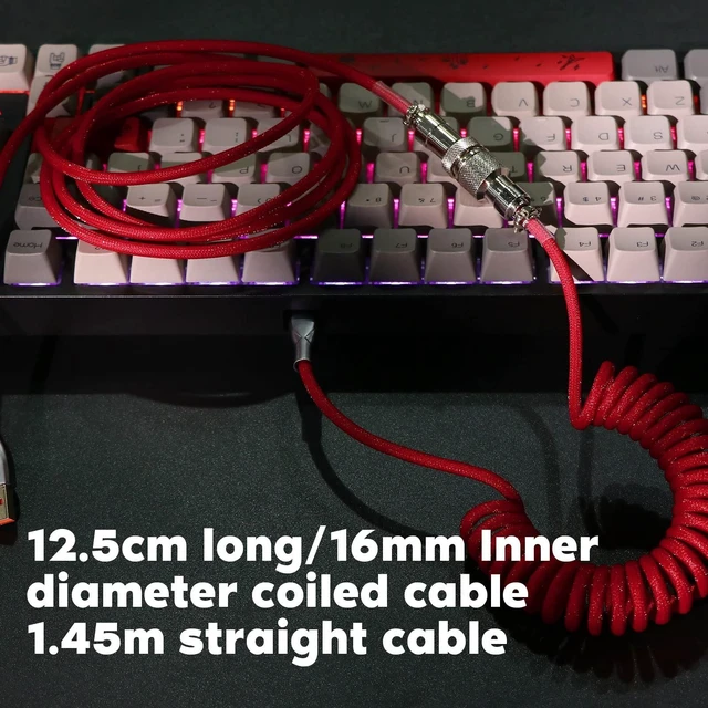 Alt view image 2 of 7 - Mix 1.8m Coiled Type-C to USB A TPU Mechanical Keyboard Space Cable with Detachable Aviator Connector for Gaming Keyboard and Cellphone (Red)