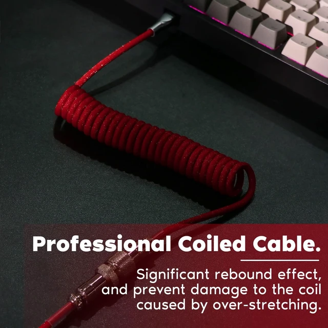 Alt view image 4 of 7 - Mix 1.8m Coiled Type-C to USB A TPU Mechanical Keyboard Space Cable with Detachable Aviator Connector for Gaming Keyboard and Cellphone (Red)