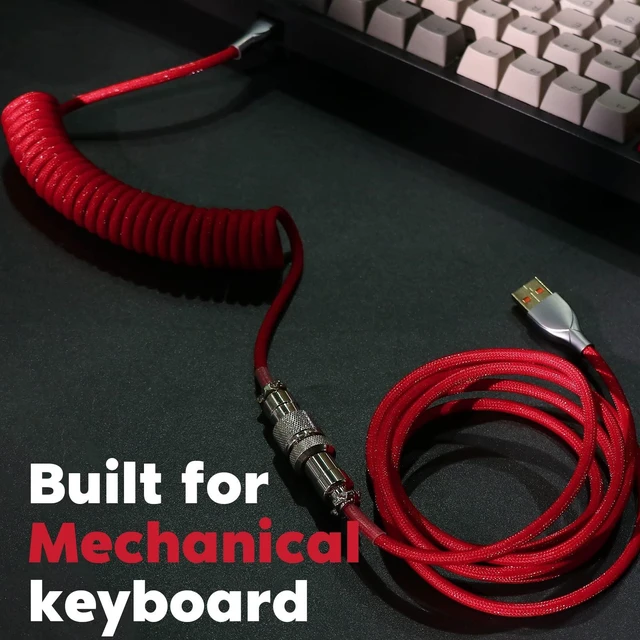 Alt view image 5 of 7 - Mix 1.8m Coiled Type-C to USB A TPU Mechanical Keyboard Space Cable with Detachable Aviator Connector for Gaming Keyboard and Cellphone (Red)
