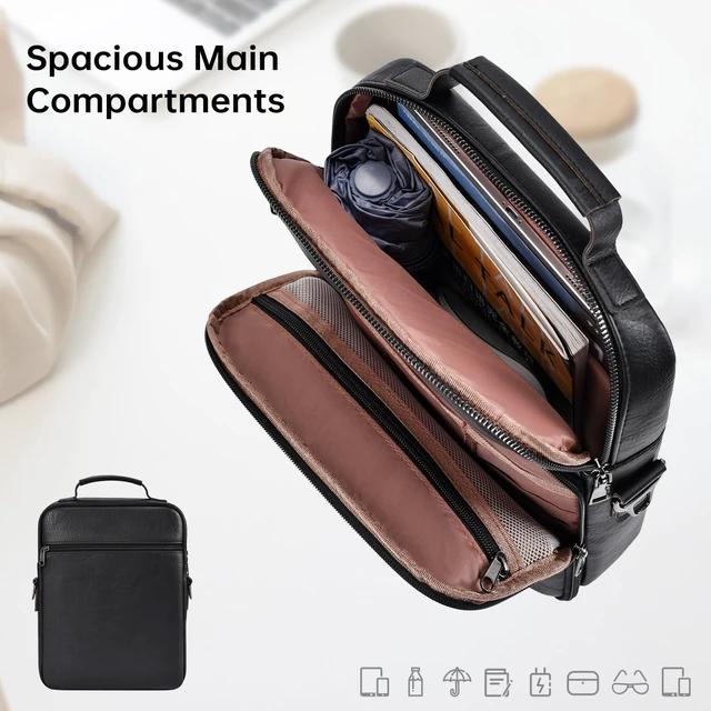 Alt view image 4 of 7 - 12.9-13 Inch iPad Leather Bag for 2026 2025 13 inch iPad Pro M5 M4 & iPad Air M4 with Magic Keyboard, iPad Pro 12.9, Travel Shoulder Carrying Sleeve Case Handle Bag, Black