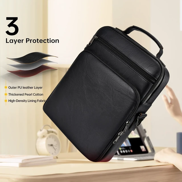 Alt view image 6 of 7 - 12.9-13 Inch iPad Leather Bag for 2026 2025 13 inch iPad Pro M5 M4 & iPad Air M4 with Magic Keyboard, iPad Pro 12.9, Travel Shoulder Carrying Sleeve Case Handle Bag, Black